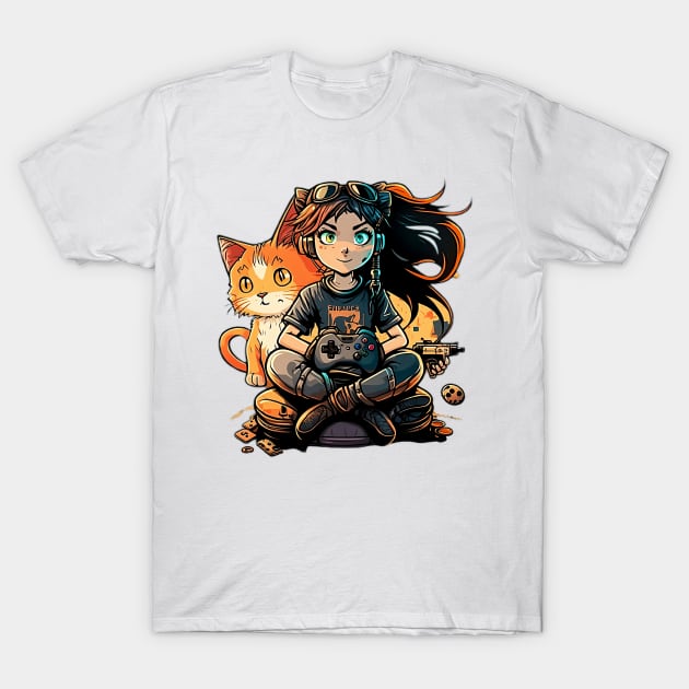 Kawaii game girl with cat ears T-Shirt by TheKiziox